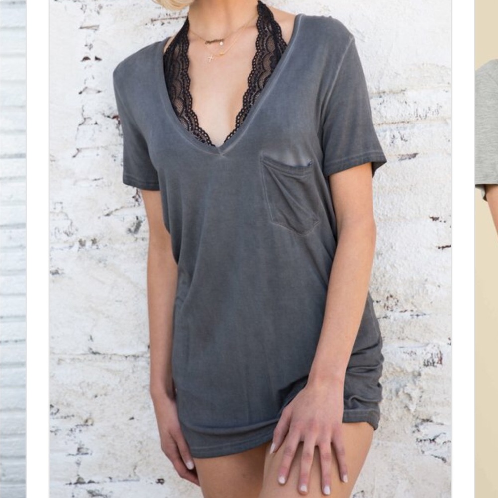 Gray V-Neck Short Sleeve Tee